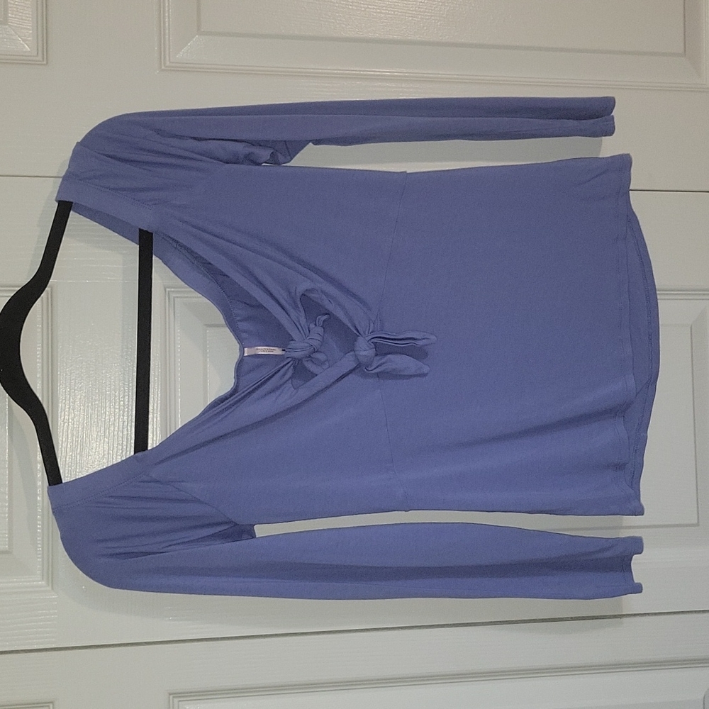 Free People long sleeve top with double tie in front size large, blue